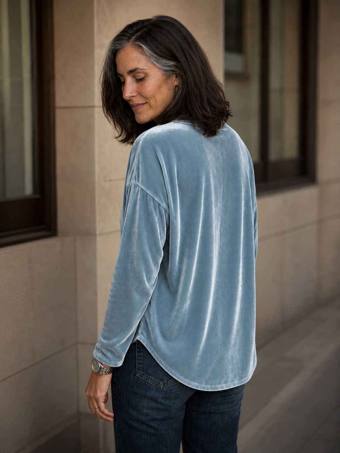 Velvet Tie-Neck Relaxed Blouse