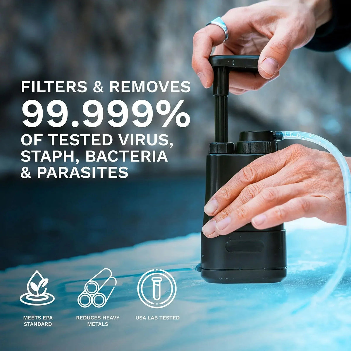 Survival Water Purifier with 0.01μm Filtration, 2000L Daily Capacity, 3 Stage Purification, All Weather Use