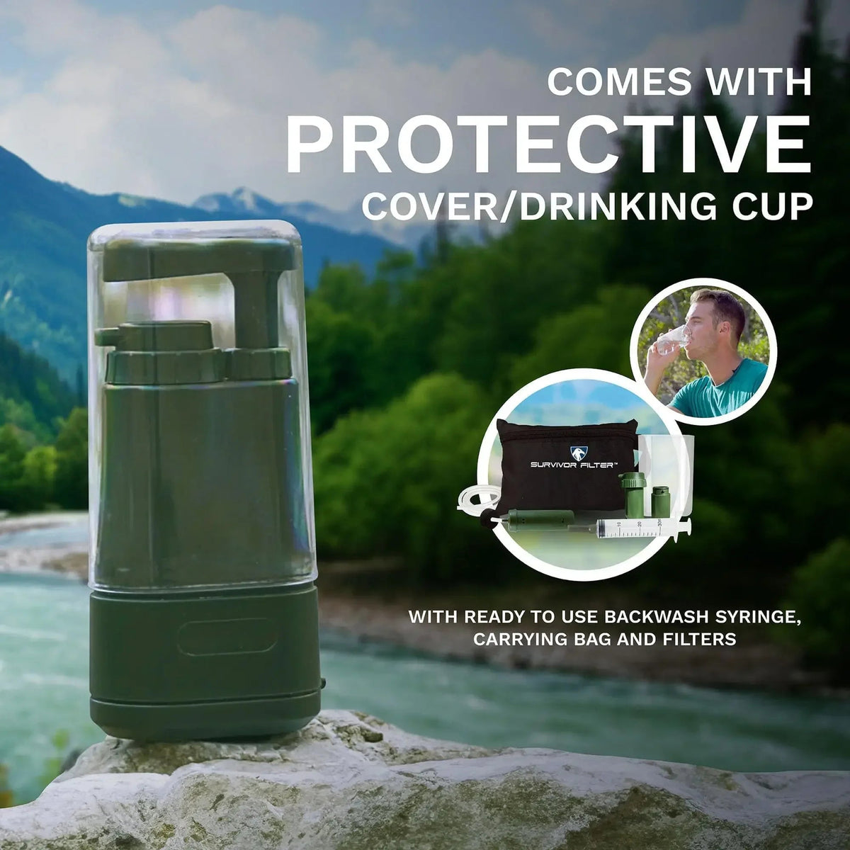 Survival Water Purifier with 0.01μm Filtration, 2000L Daily Capacity, 3 Stage Purification, All Weather Use