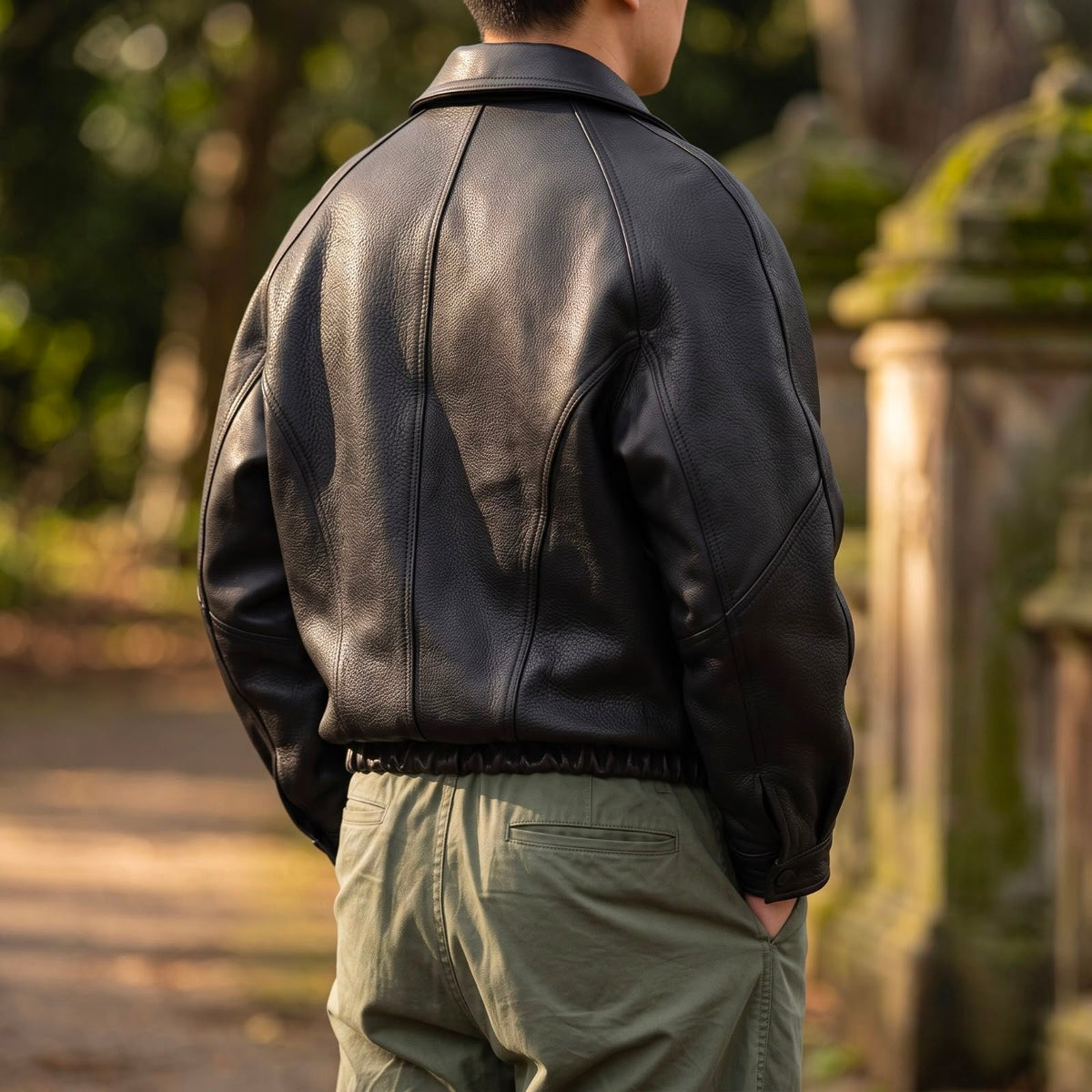 Men's Leather Zip Jacket – Structured Collared Layer for Spring and Autumn