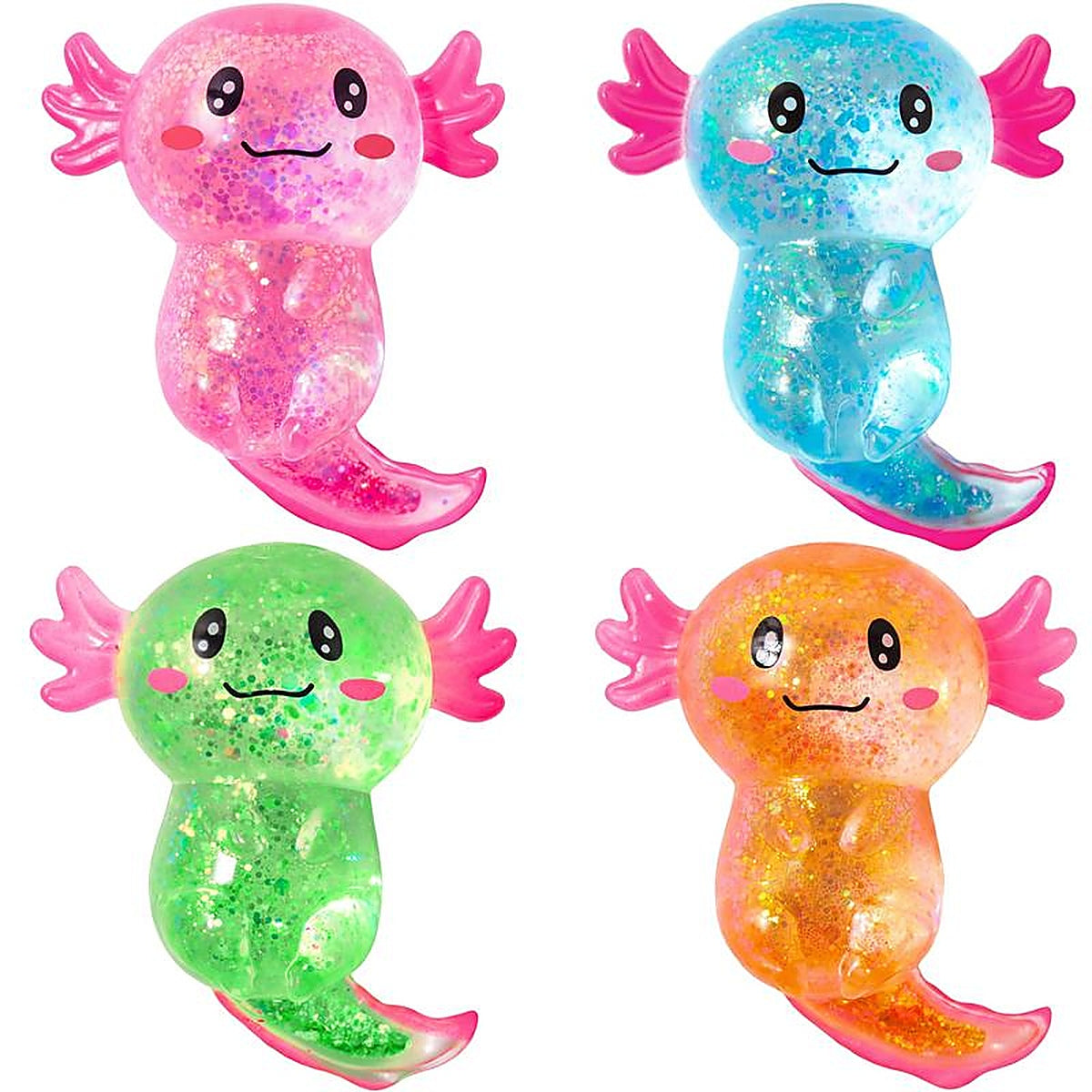 Axolotl Squishy 4-Pack, Slow Rise Glitter Stress Toys