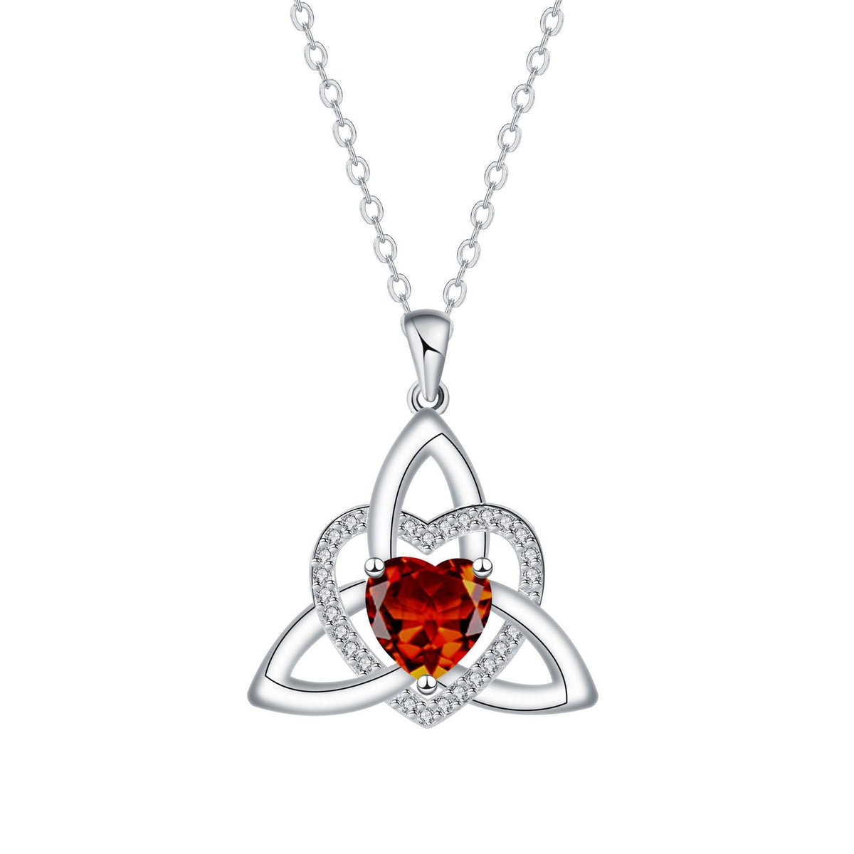 Birthstone Celtic Trinity Knot Heart Necklace Heart Shape Celtic Trinity Knot Birthstone Pendant