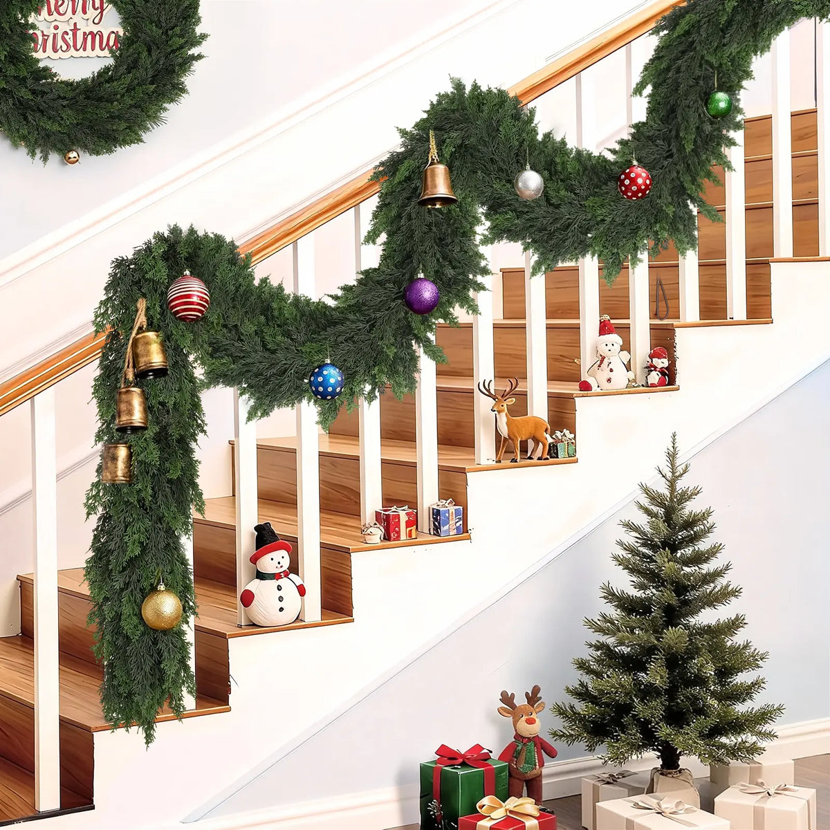 6 FT 2 PCS Artificial Cedar Garlands, Real Touch Winter Cedar Garland