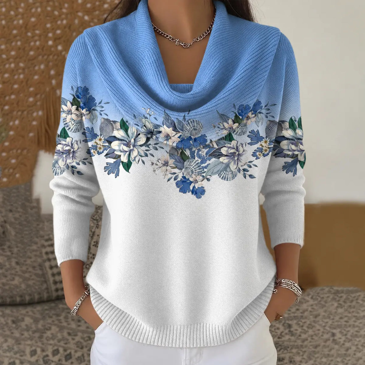 Floral Turtleneck Sweater