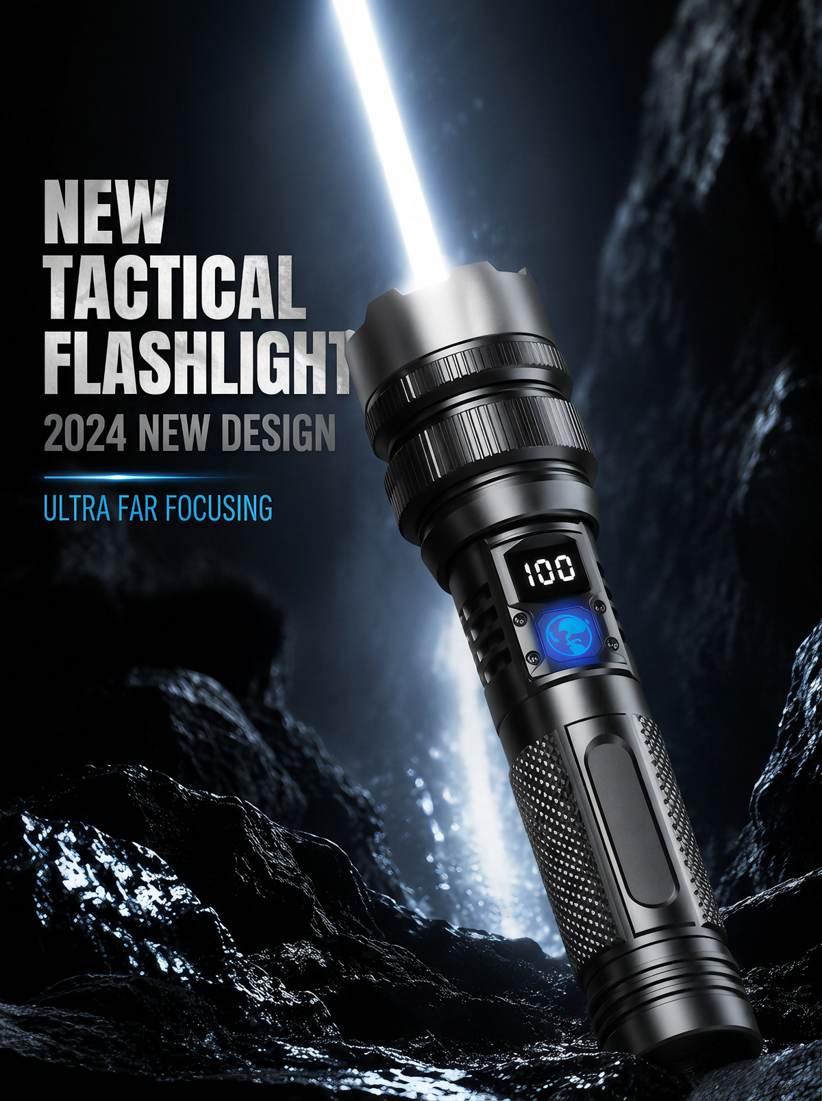 High-Power Rechargeable Zoom Flashlight – 2000LM, Power Bank & Digital Battery Display