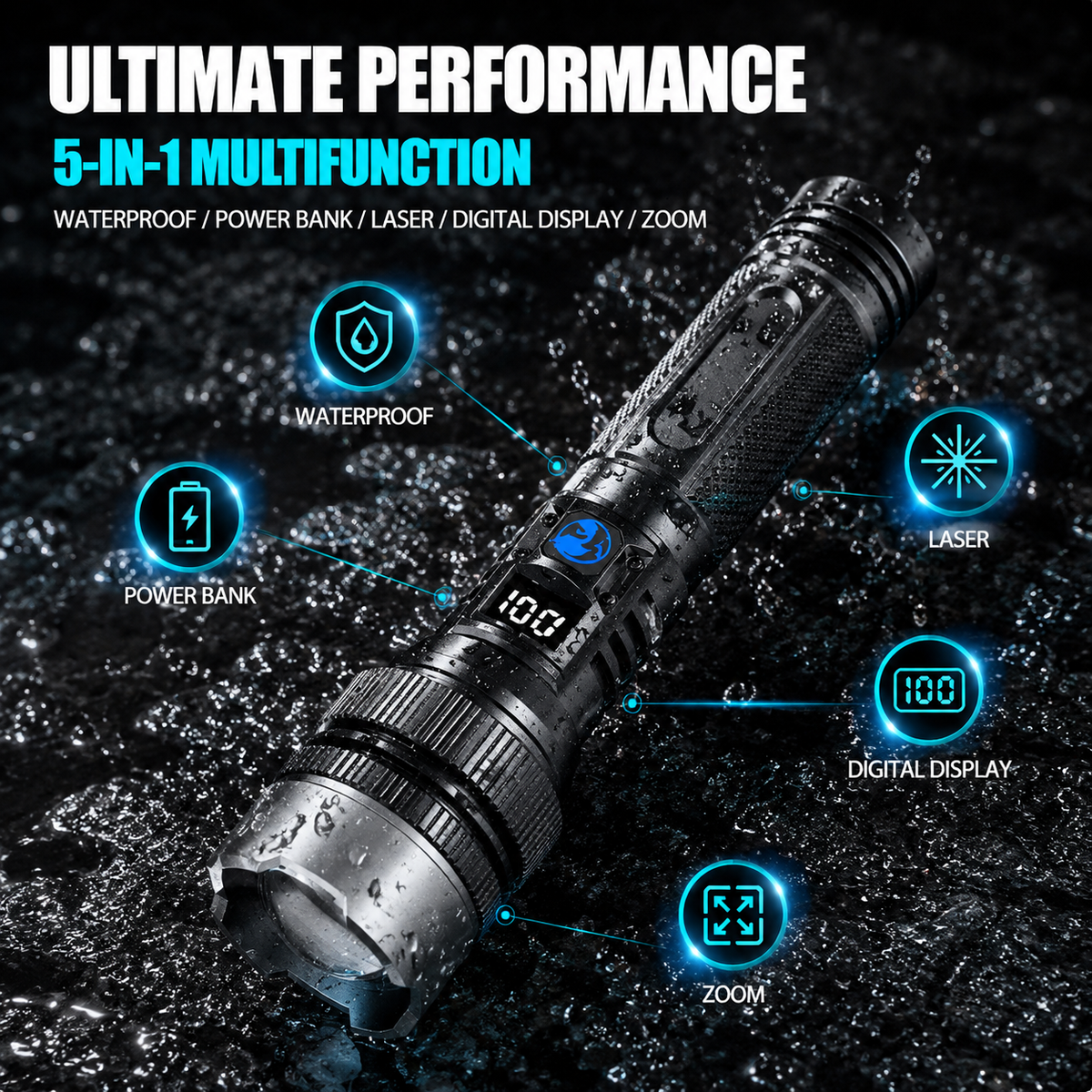 Ultra-Bright Tactical Flashlight – Zoomable & Rechargeable
