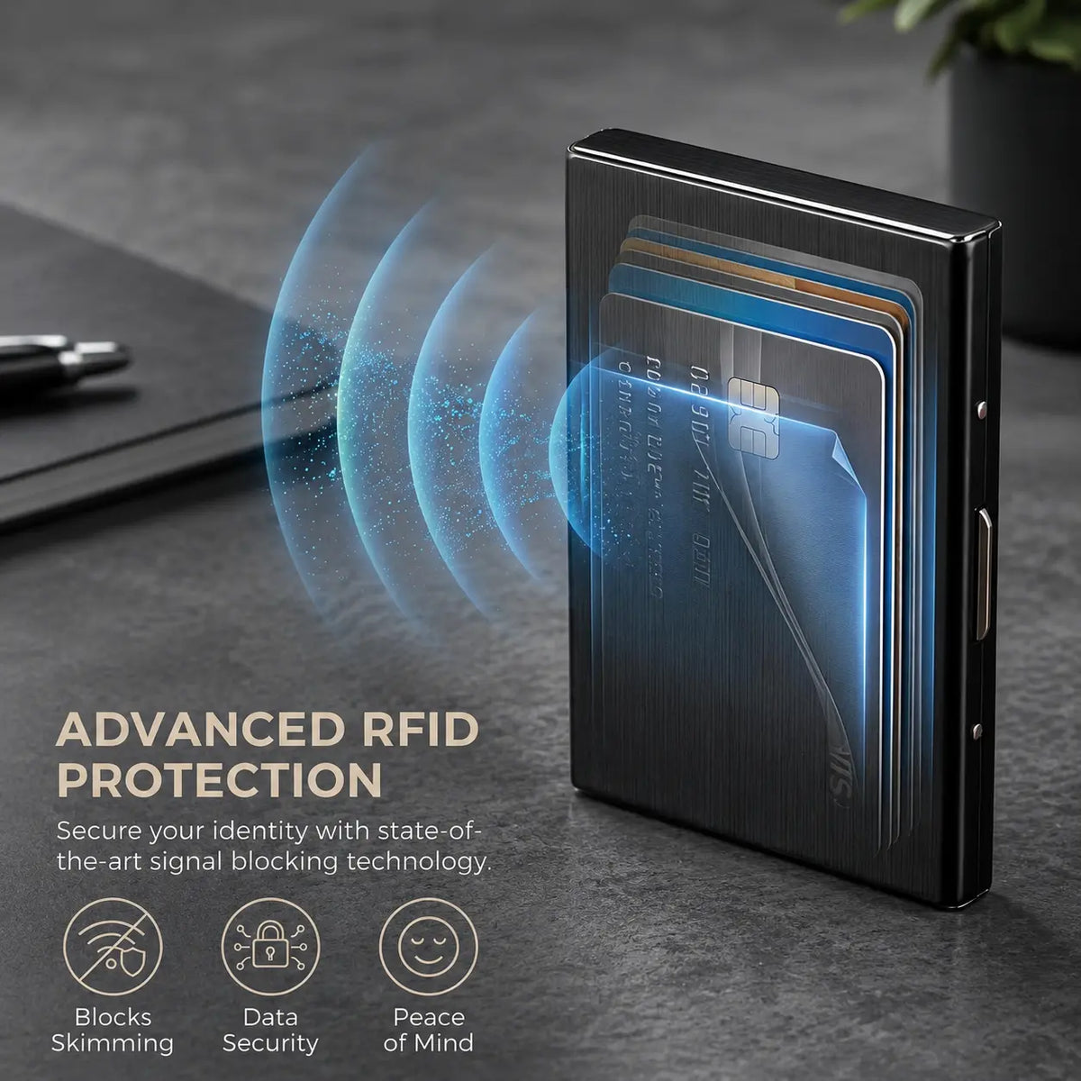 RFID Blocking Metal Card Holder, Ultra Slim Stainless Steel Business Credit Card Case