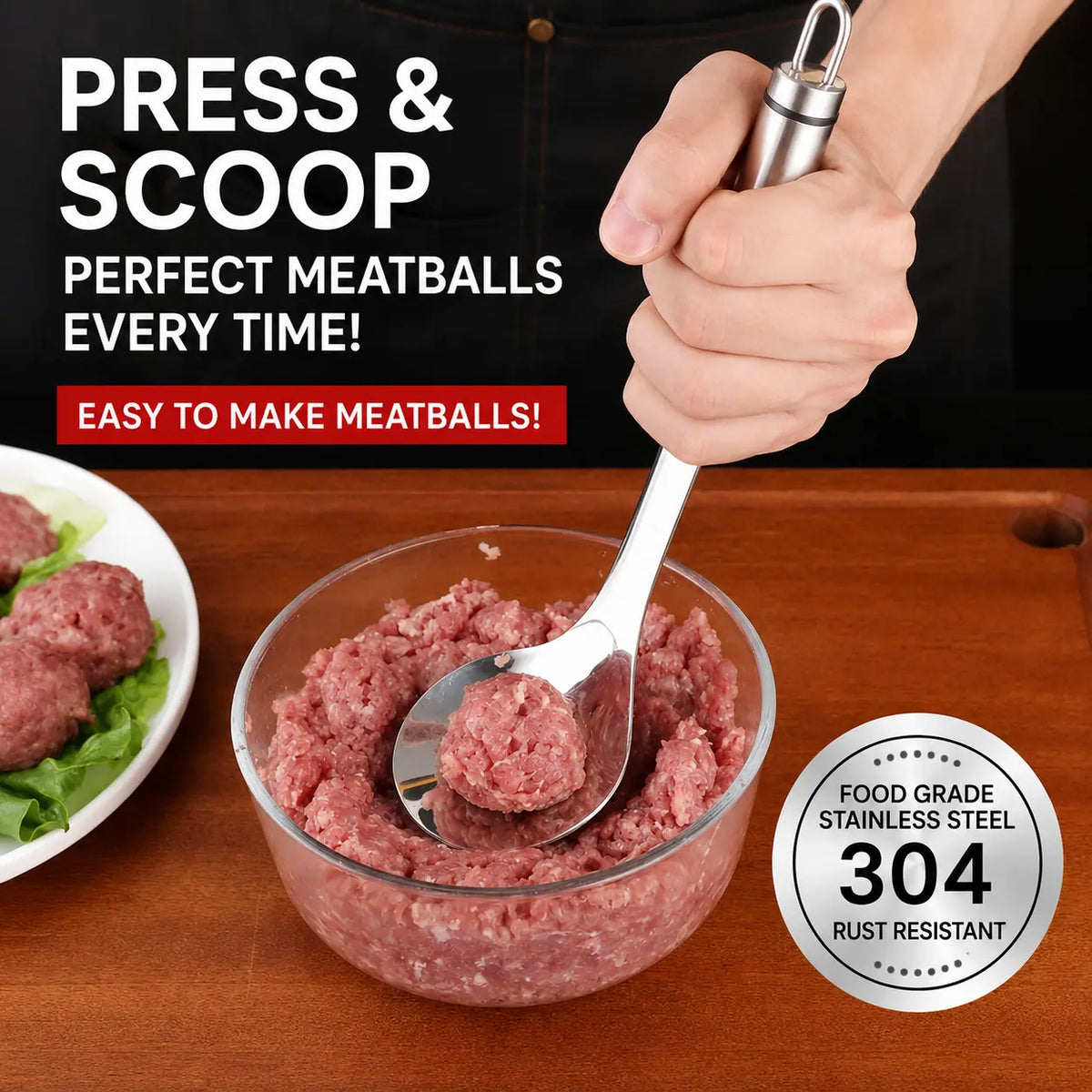 Stainless Steel Meatball Maker Spoon, Non-Stick Meat Ball Extrusion Scoop
