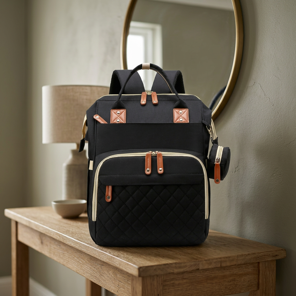 3-in-1 Travel Diaper Backpack with Foldable Baby Bed
