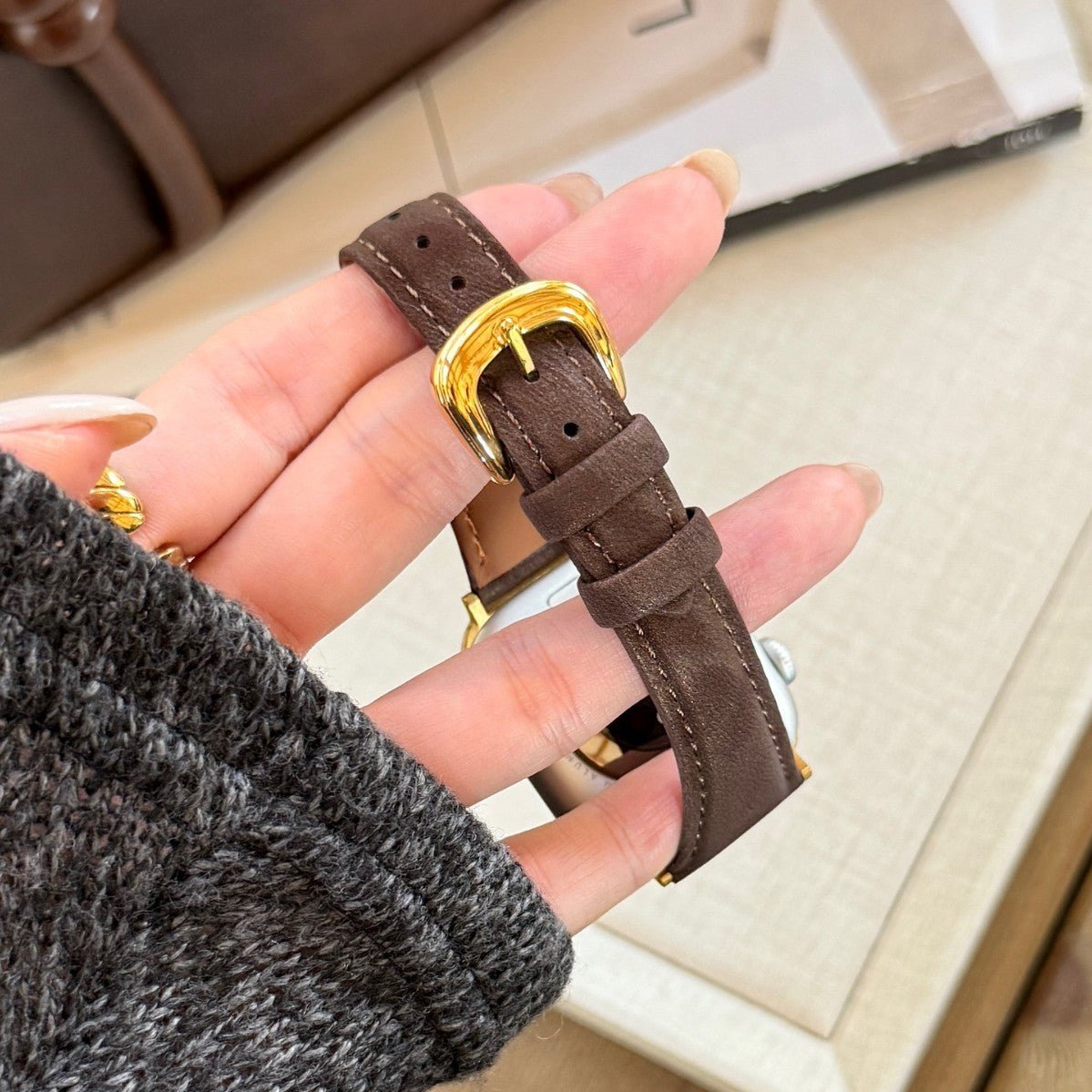 Split Leather Strap for Apple Watch, Smooth Finish, Pin Buckle, Mathilda Model