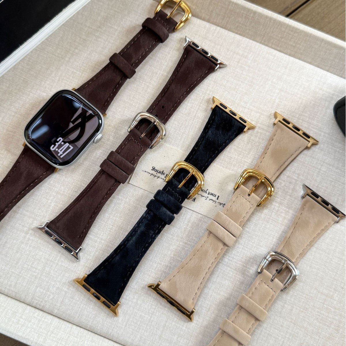 Split Leather Strap for Apple Watch, Smooth Finish, Pin Buckle, Mathilda Model