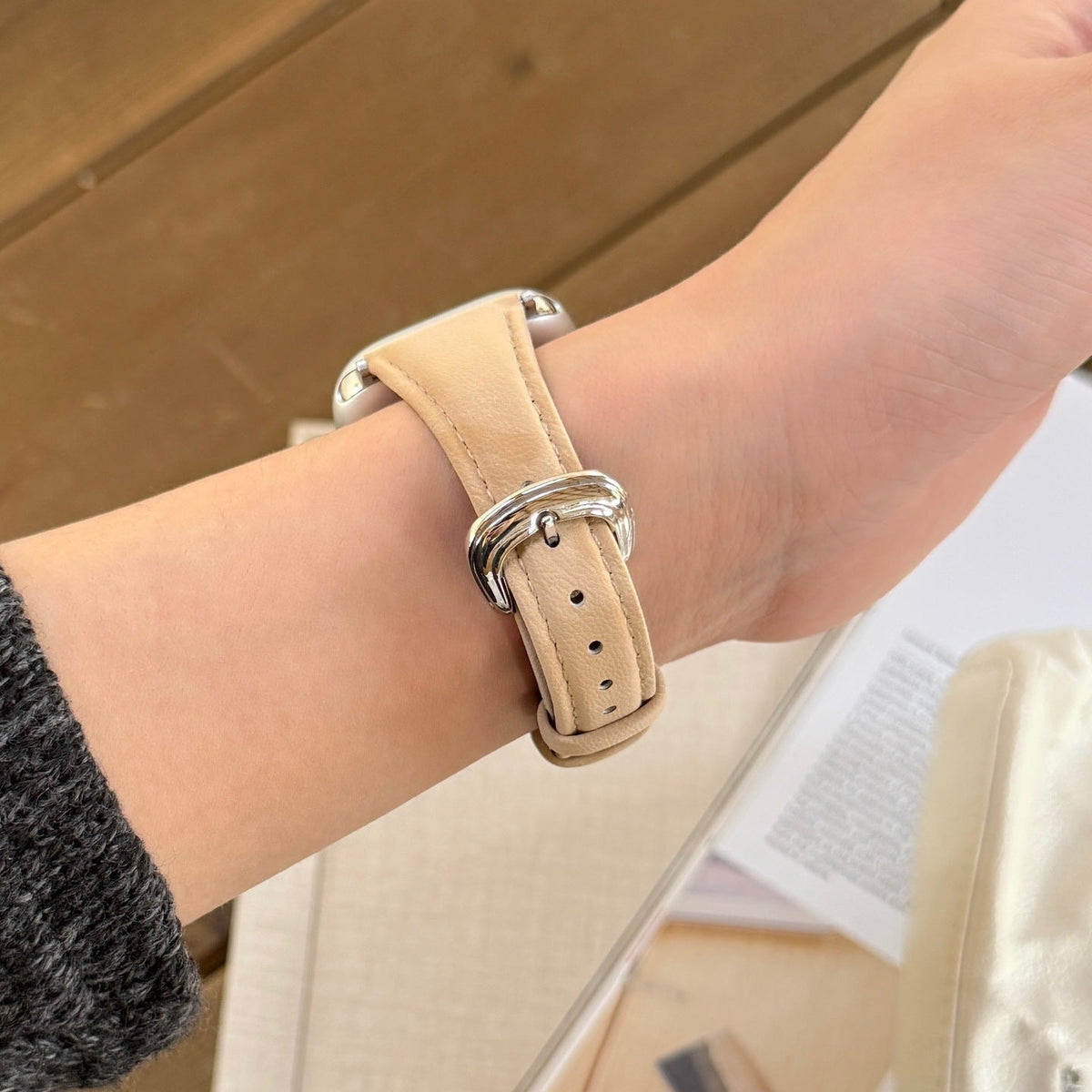 Split Leather Strap for Apple Watch, Smooth Finish, Pin Buckle, Mathilda Model