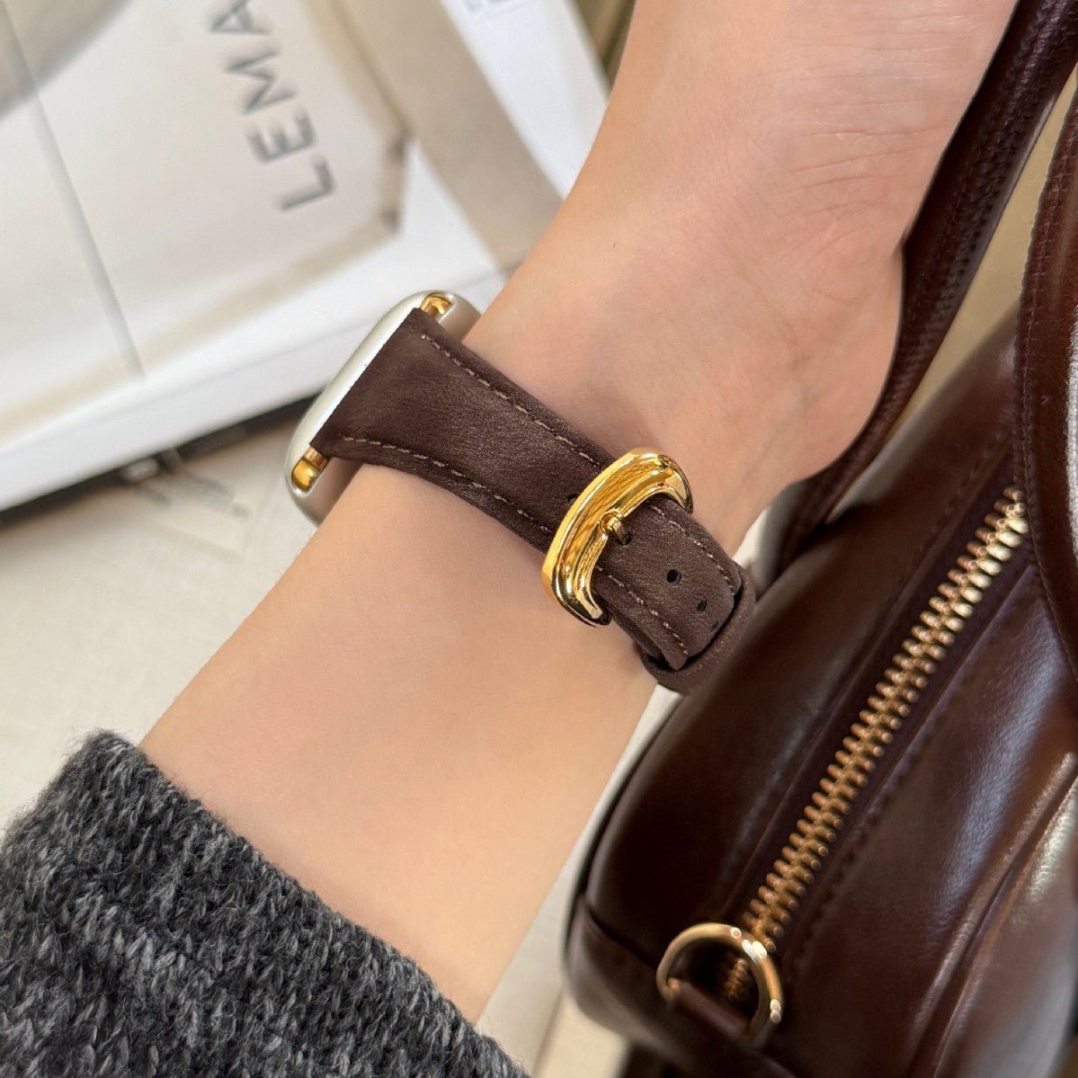 Split Leather Strap for Apple Watch, Smooth Finish, Pin Buckle, Mathilda Model