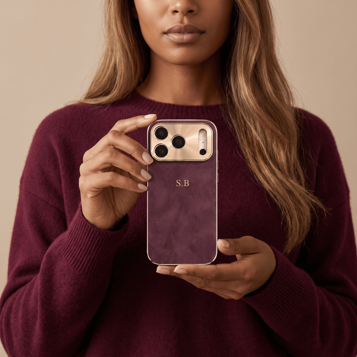 Burgundy Lambskin Leather Custom iPhone Case