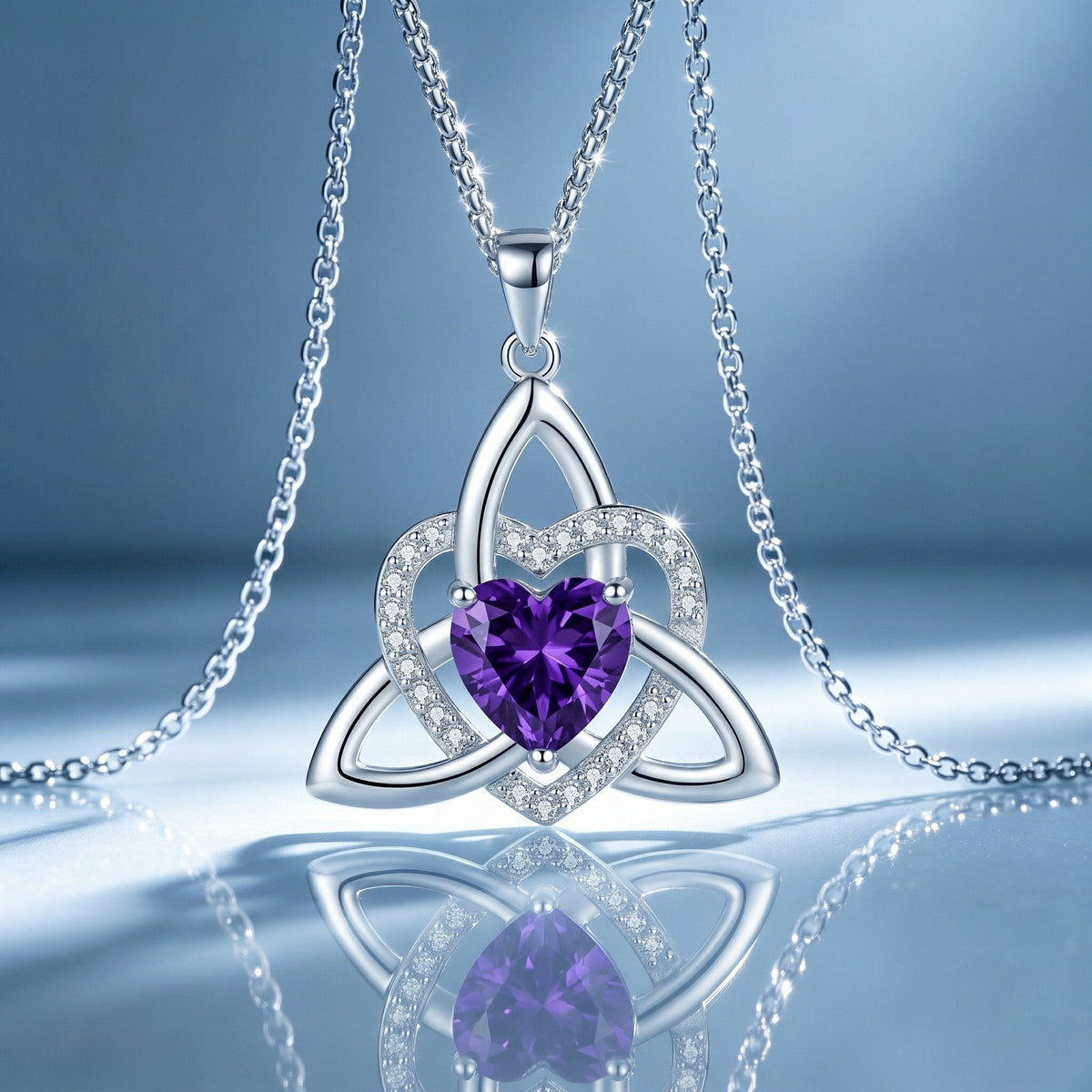 Birthstone Celtic Trinity Knot Heart Necklace Heart Shape Celtic Trinity Knot Birthstone Pendant