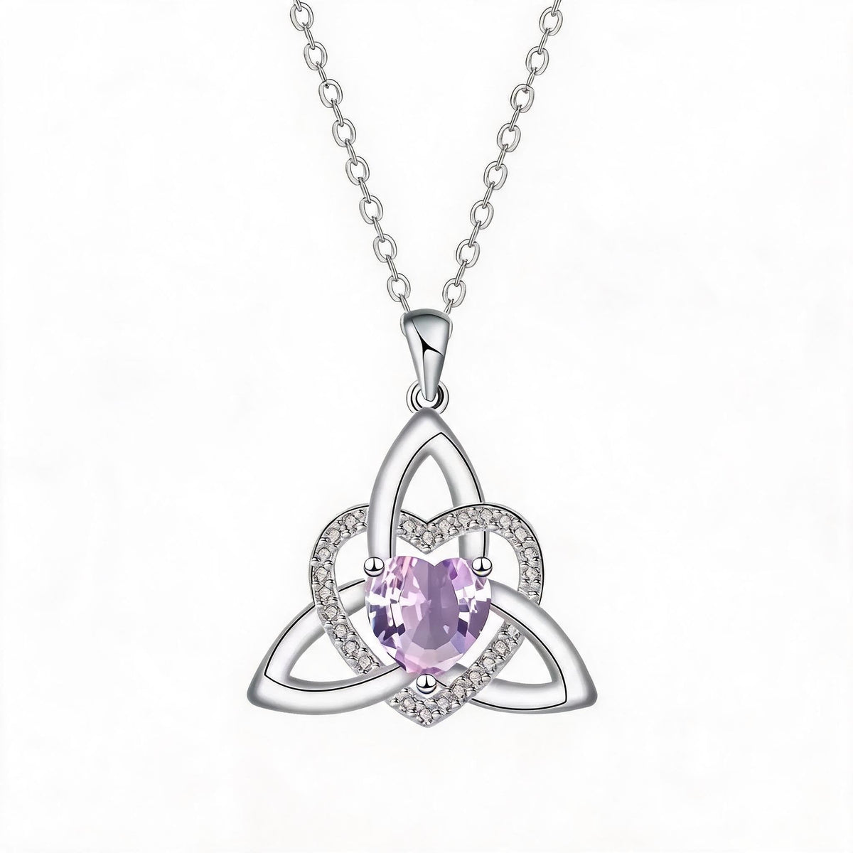 Birthstone Celtic Trinity Knot Heart Necklace Heart Shape Celtic Trinity Knot Birthstone Pendant