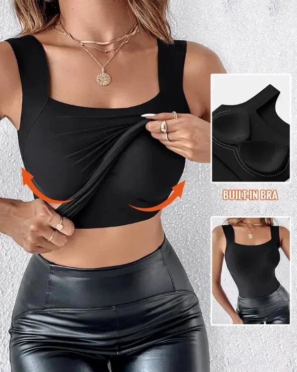 Women's U Neck Thermal Tank Tops with Built-In Bra