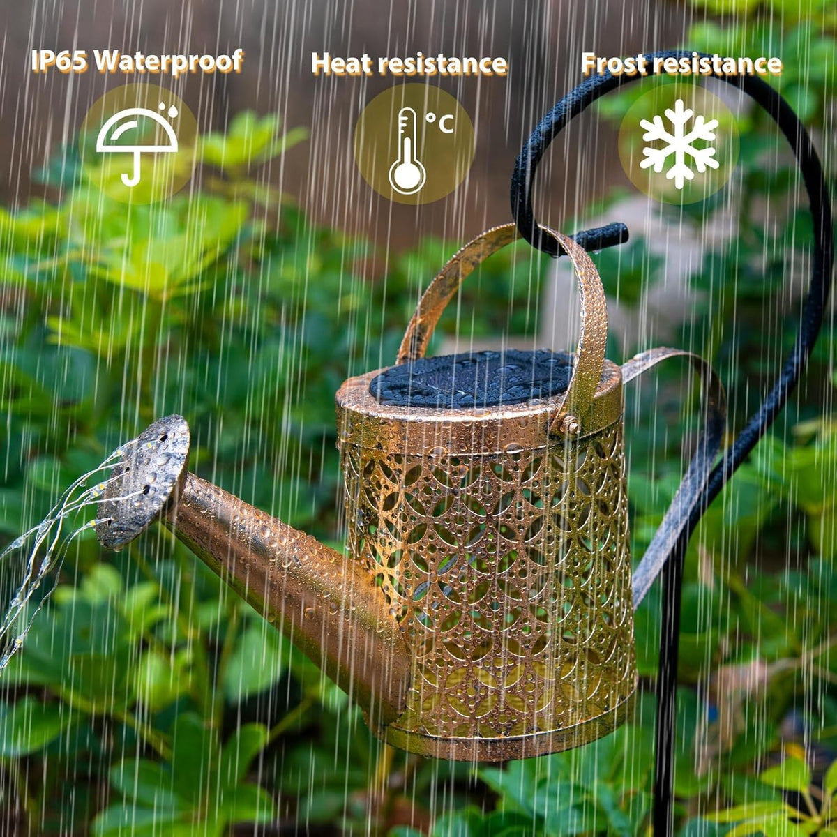 Solar Watering Can String Light with 60 LEDs, Warm White or Multicolor