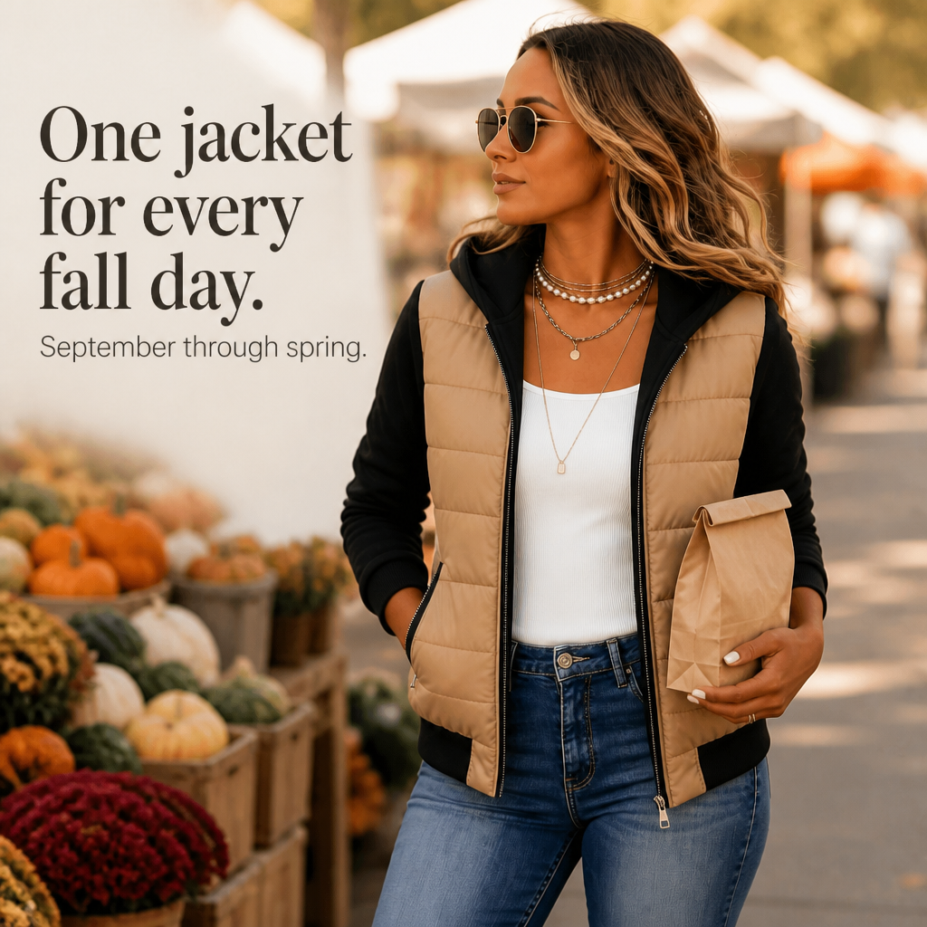 Mixed-Media Quilted Puffer Knit-Sleeve Jacket