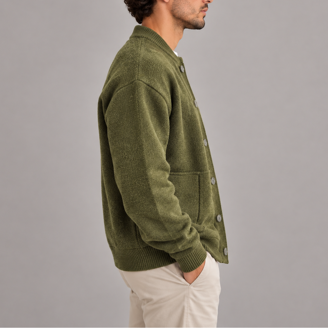 Men's Textured Button-Up Cardigan | Casual Knitted Jacket