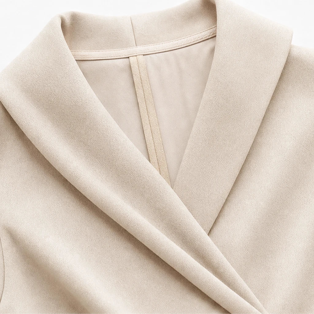 Draped-Collar Waist-Tapered Pencil Dress