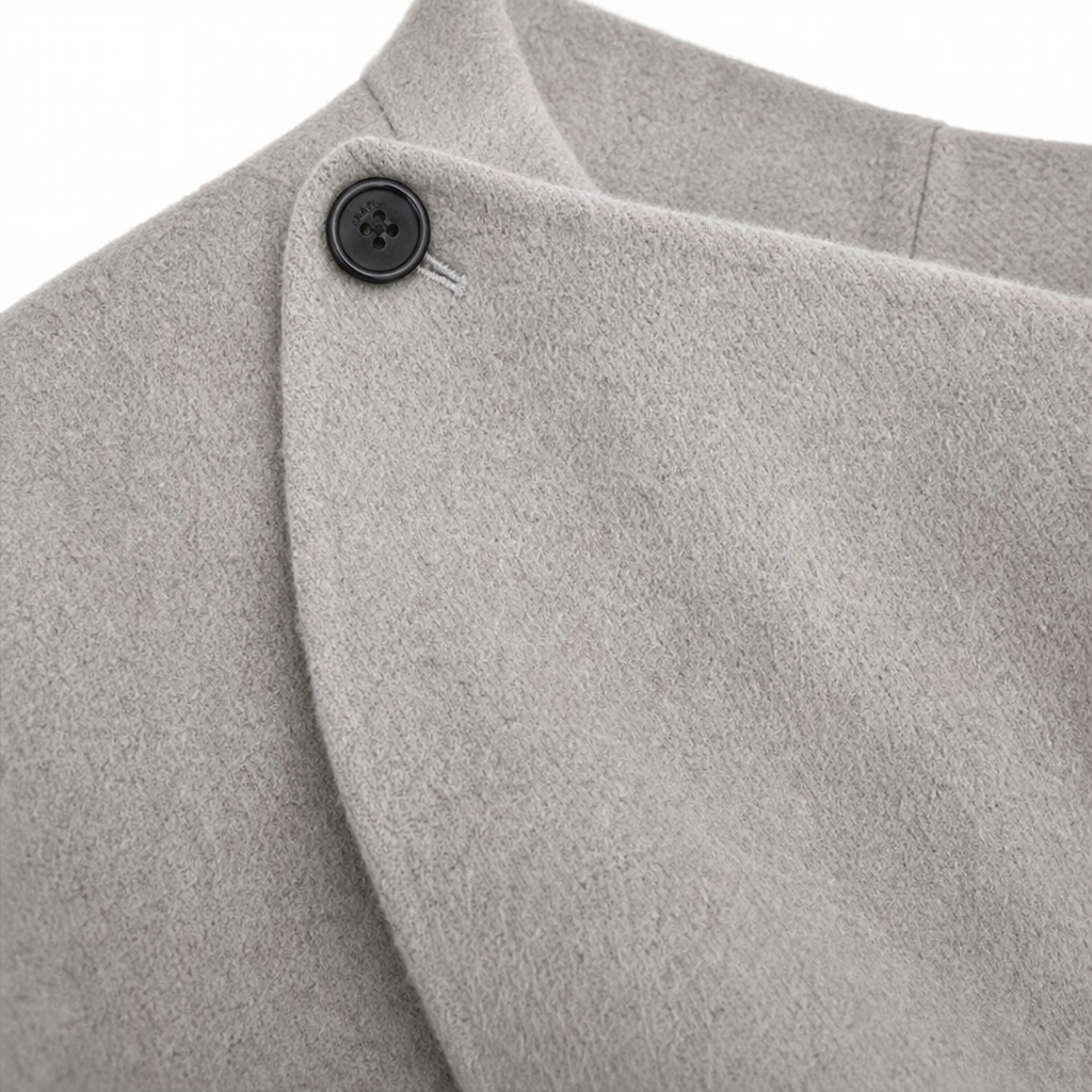 Asymmetric Button Wrap Cape Jacket