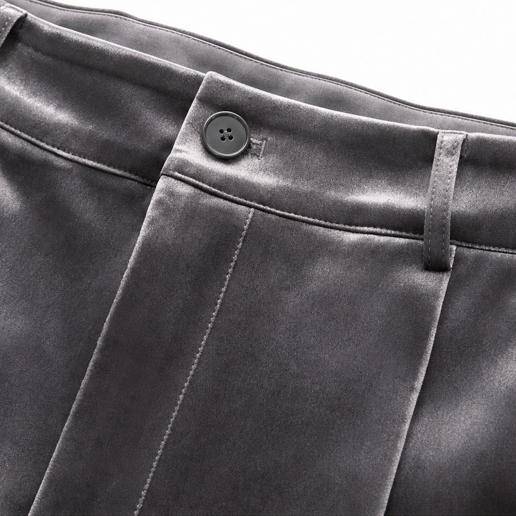 Velvet High-Waisted Wide-Leg Trousers