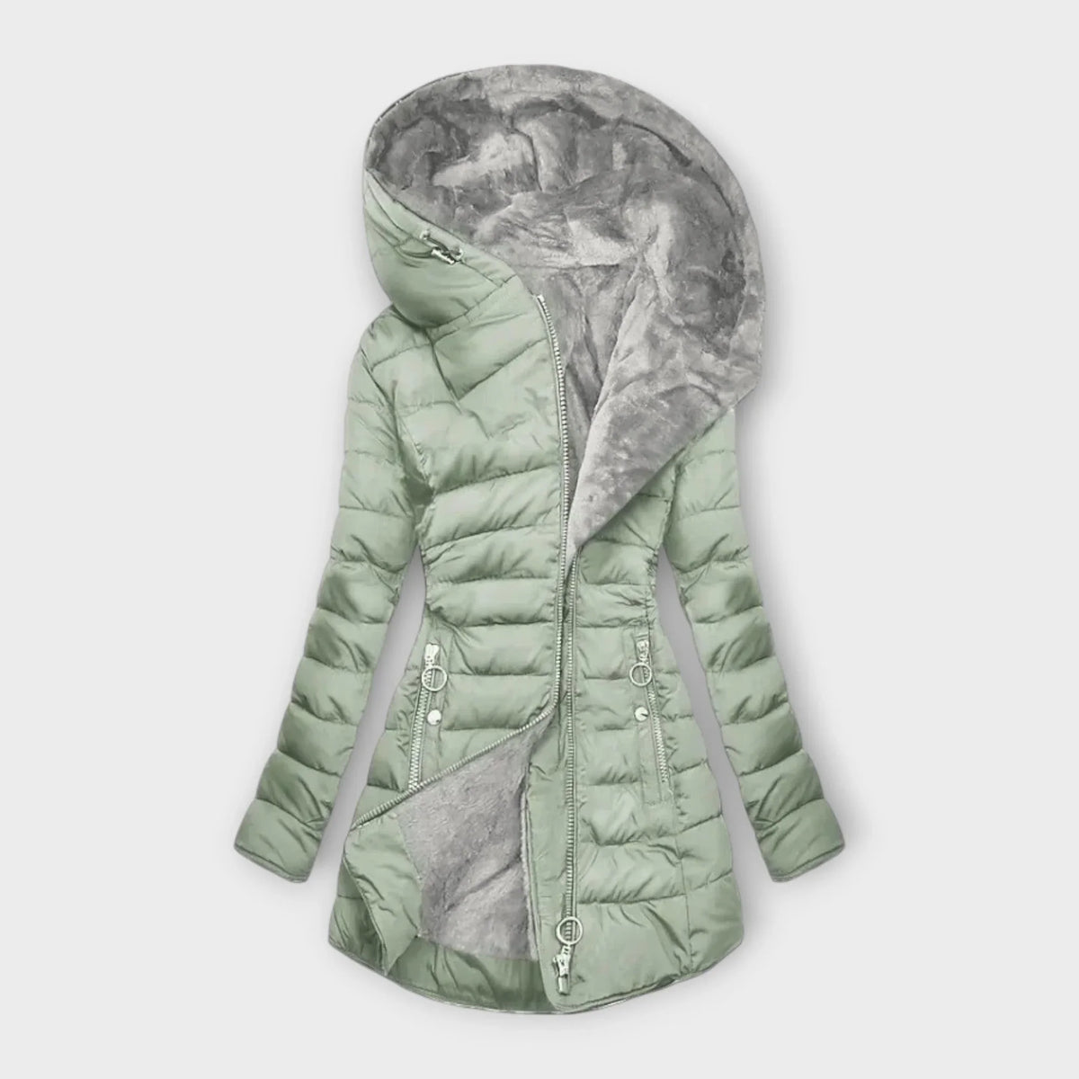Women's Quilted Zip-Up Hood Puffer Coat with Faux Fur Lining