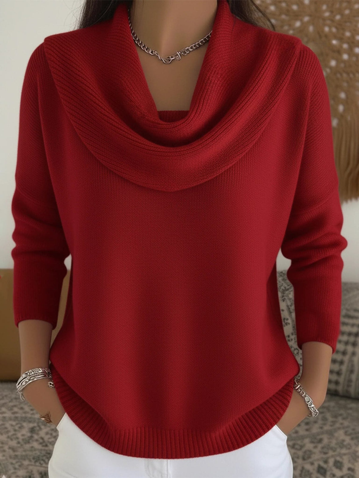 Merino Wool Turtleneck Sweater with Long Sleeves for Women