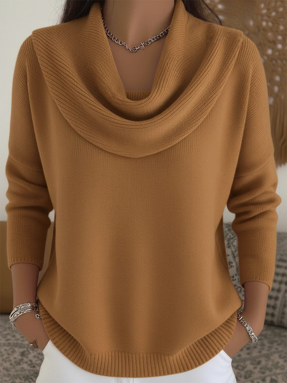 Merino Wool Turtleneck Sweater with Long Sleeves for Women
