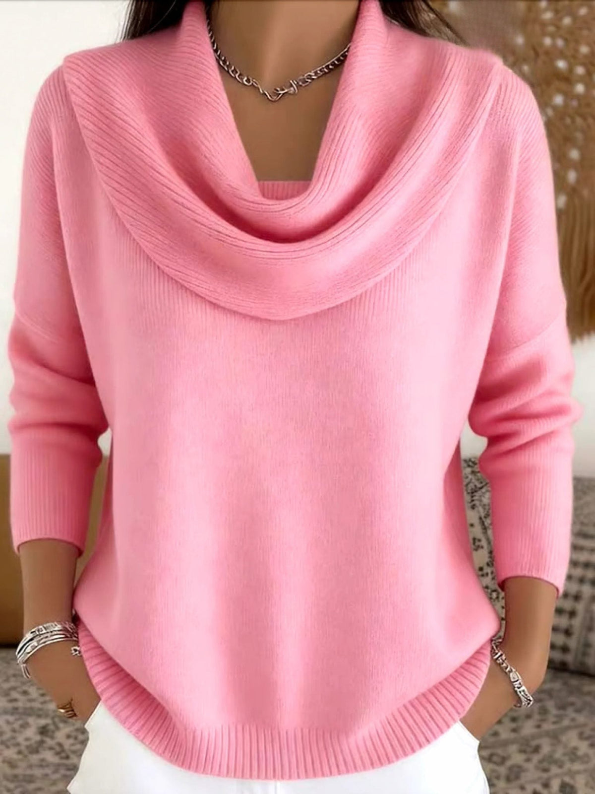 Merino Wool Turtleneck Sweater with Long Sleeves for Women