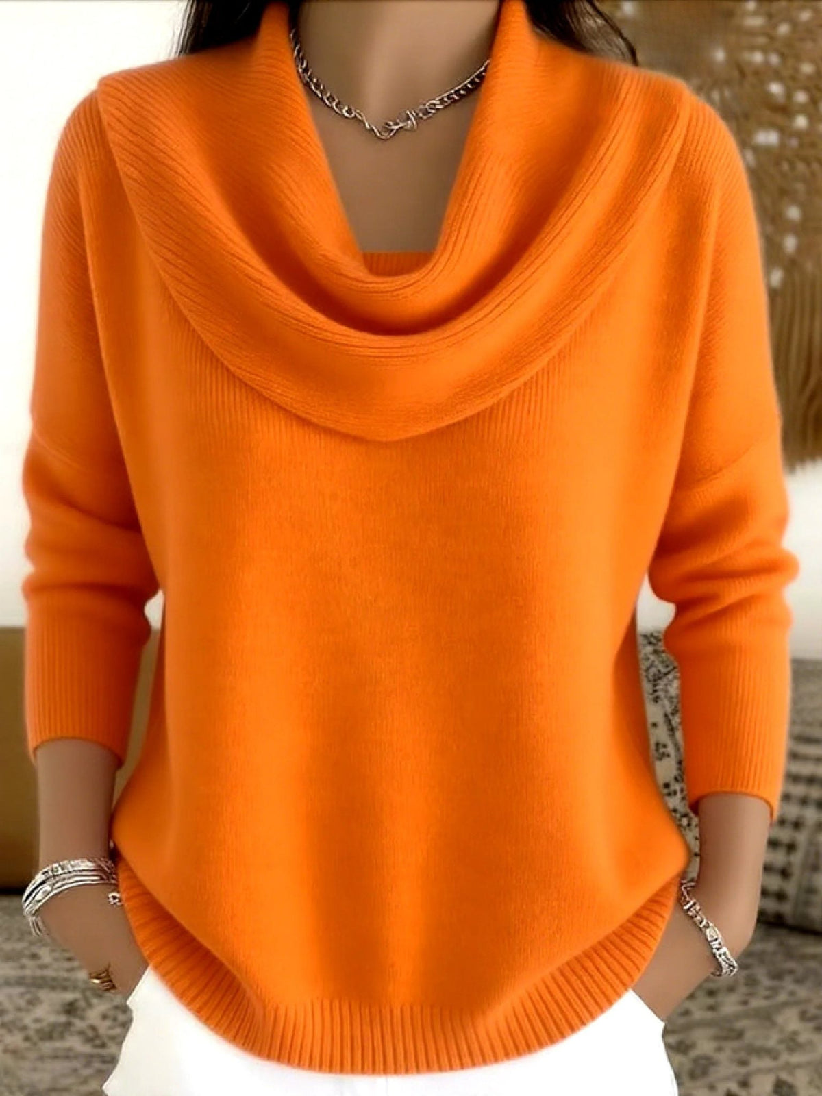Merino Wool Turtleneck Sweater with Long Sleeves for Women