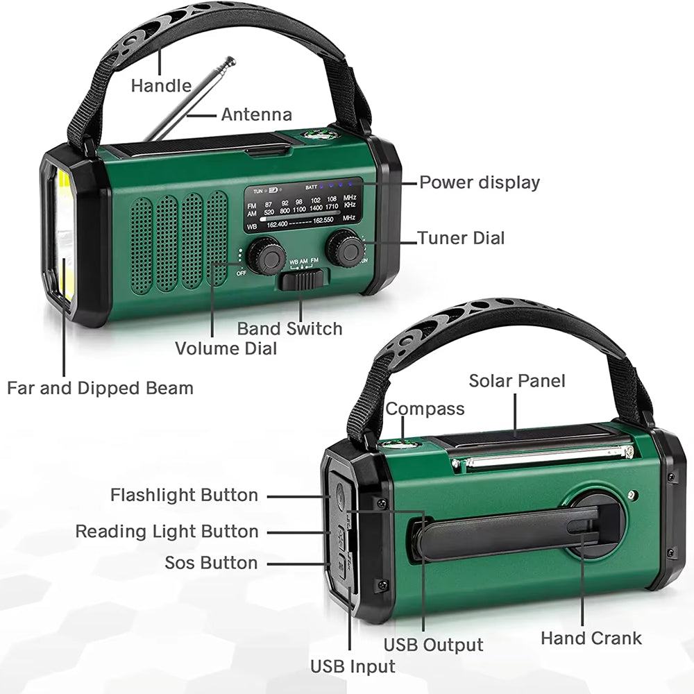 10000mAh Emergency Wind-Up Solar DAB Radio