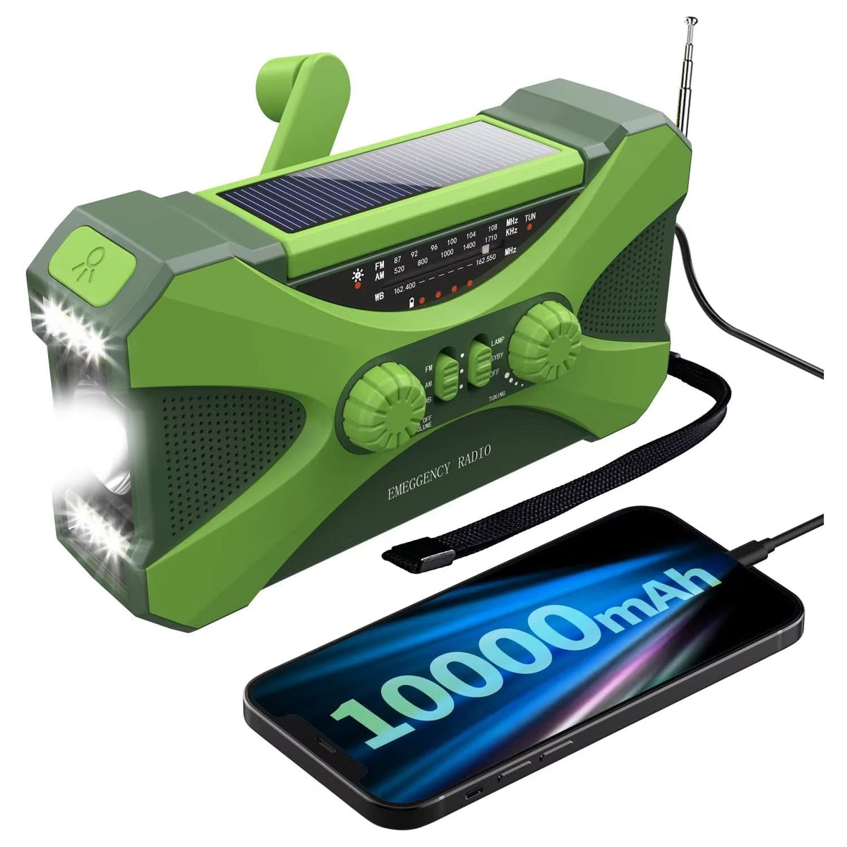 Emergency Radio with Hand Crank, Solar Panels, and NOAA Alerts
