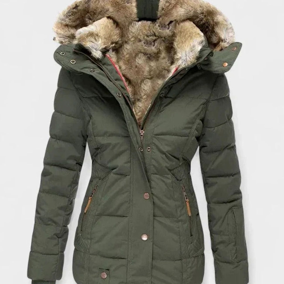 Marlene Women's Lined Winter Jacket with Faux Fur Hood and Waist