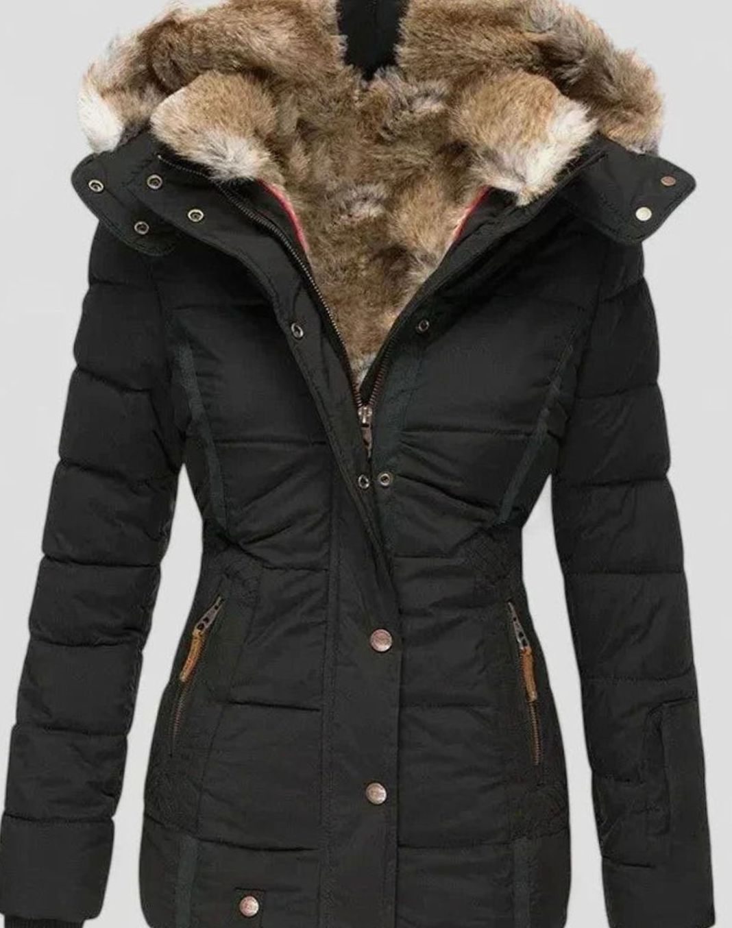 Marlene Women's Lined Winter Jacket with Faux Fur Hood and Waist