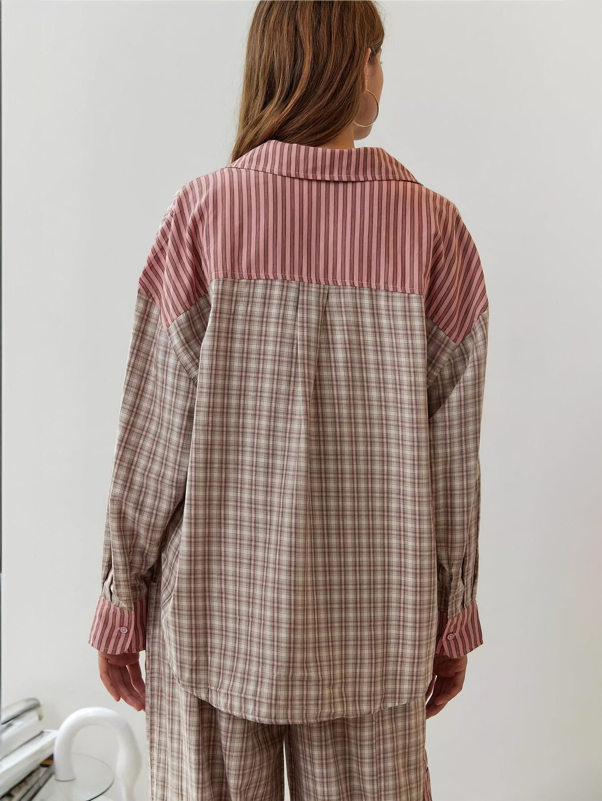 Women's Pajama Set with Button Shirt and Elastic Waist Pants