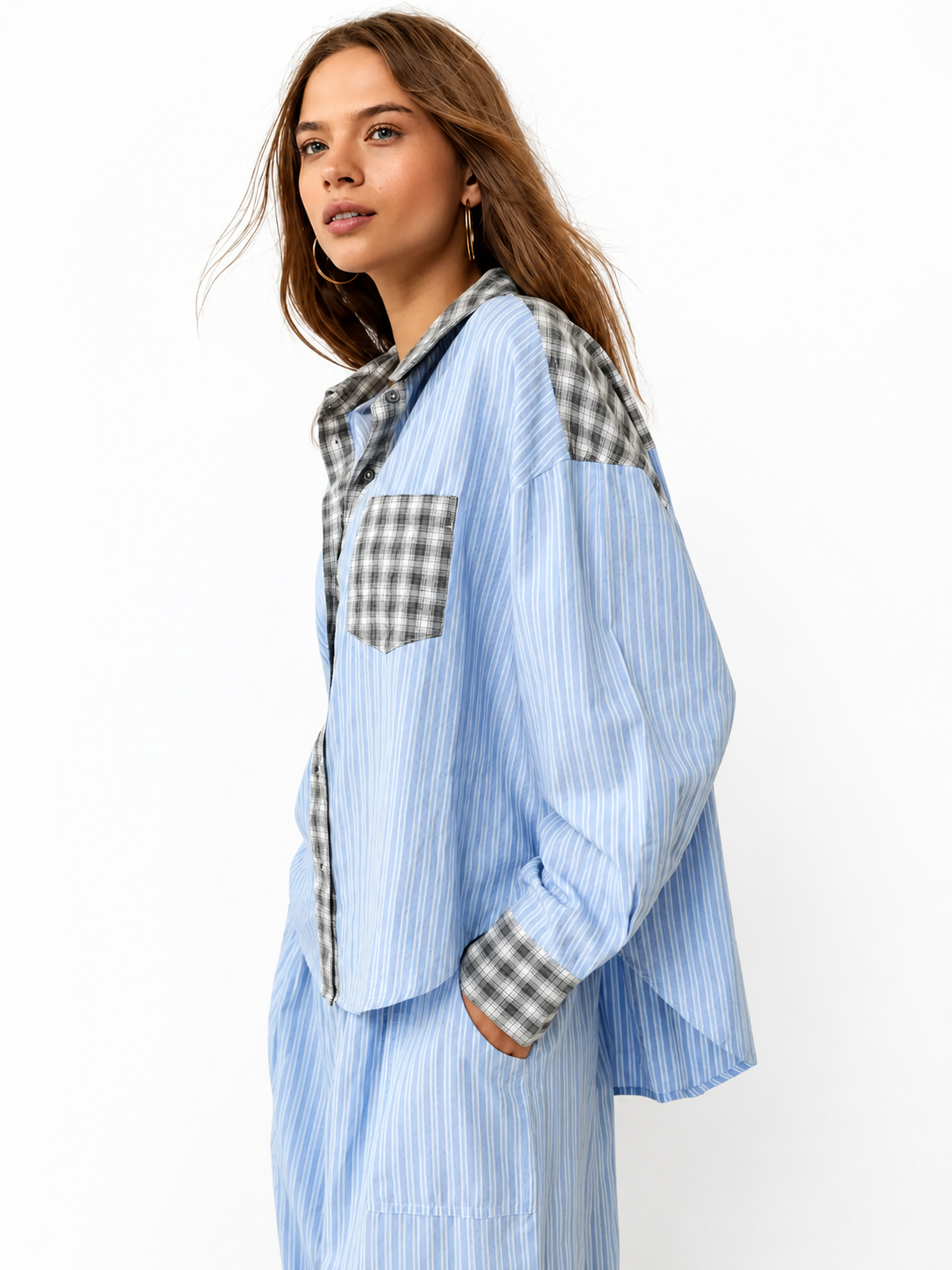 Women's Pajama Set with Button Shirt and Elastic Waist Pants