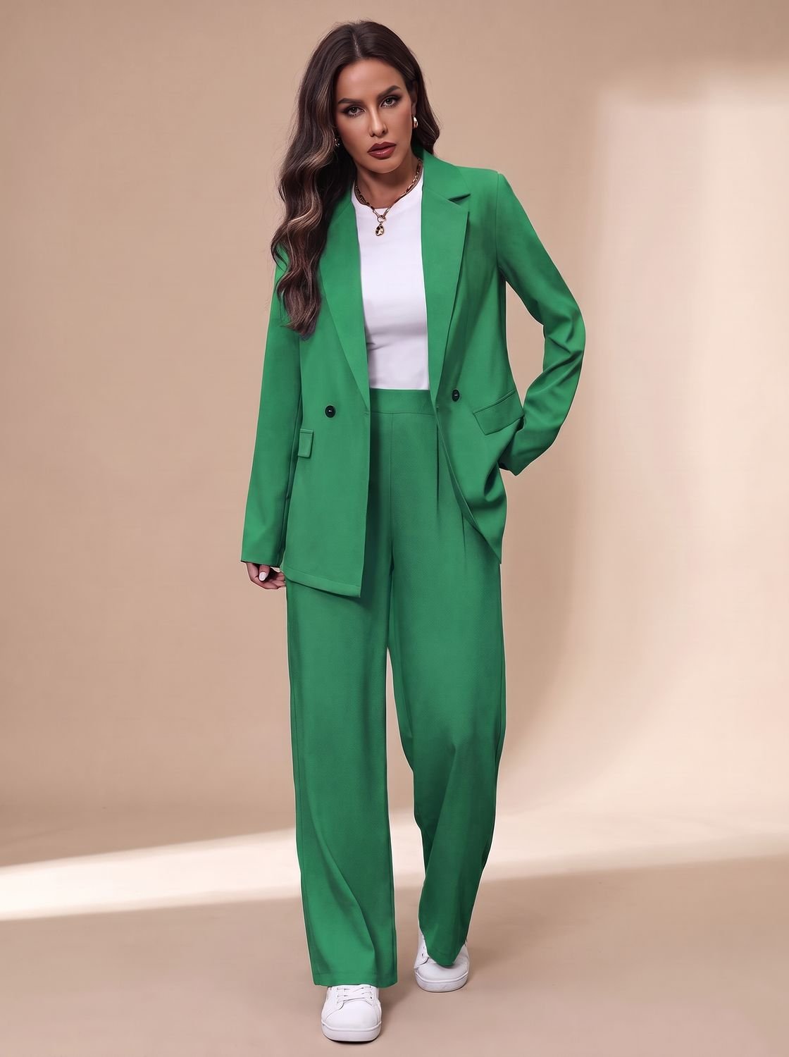 Clara Women's Fitted Double-Breasted Pant Suit with Wide Trousers