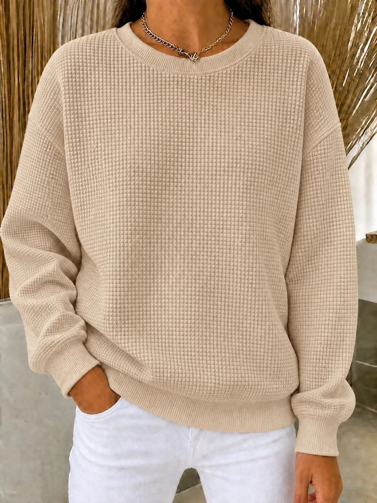Women's Waffle Knit Crewneck Sweatshirt