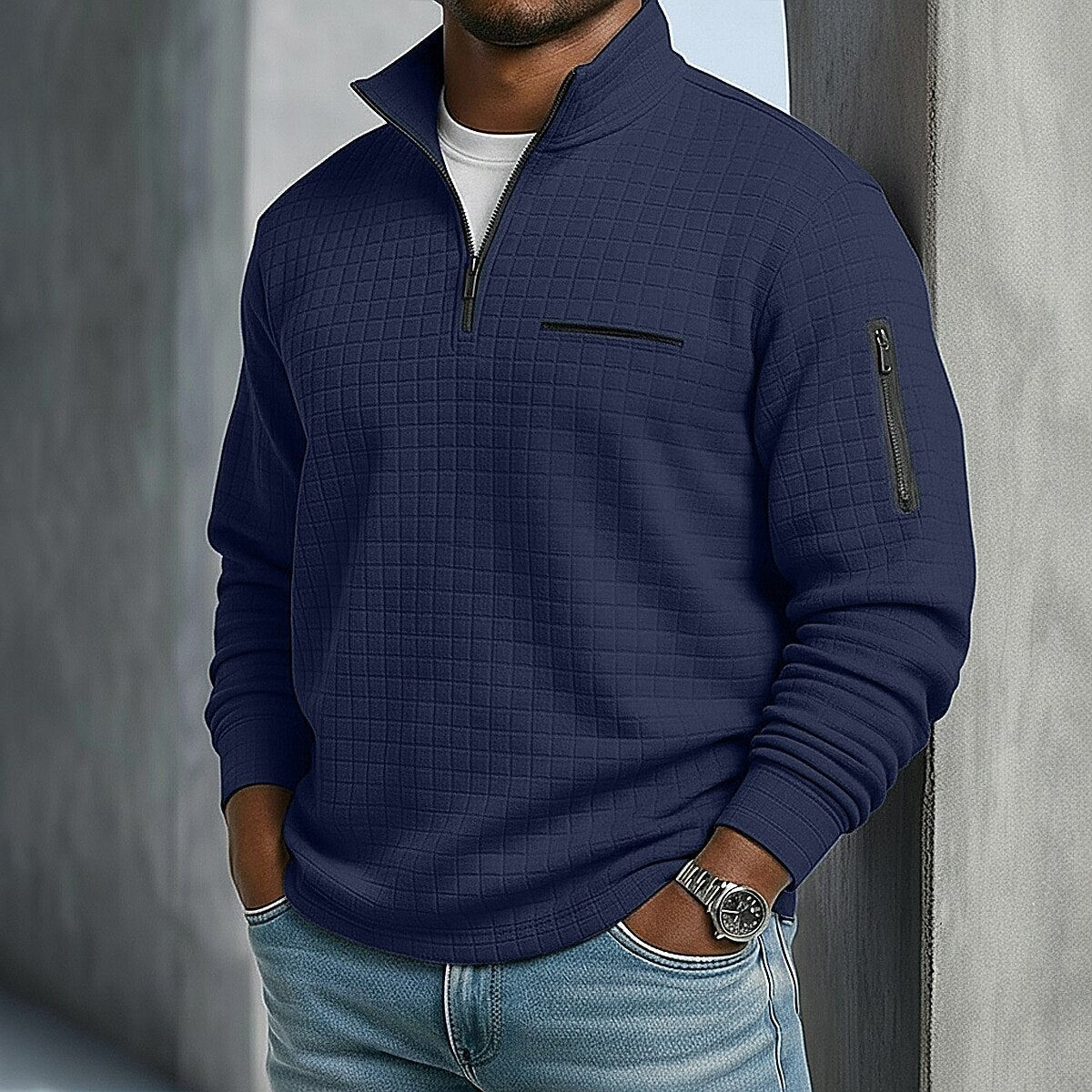 Classic Quarter Zip Textured Waffle Polo