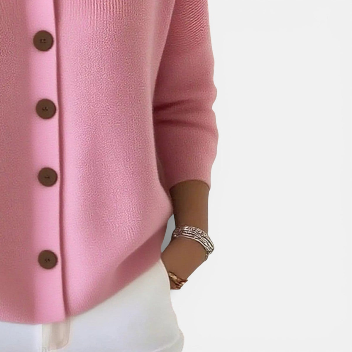 Knit Blouse with Polo Collar and Button Placket