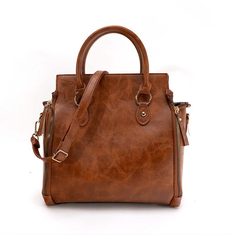 Vintage PU Leather Handbag with Multi Pocket Organizer Insert