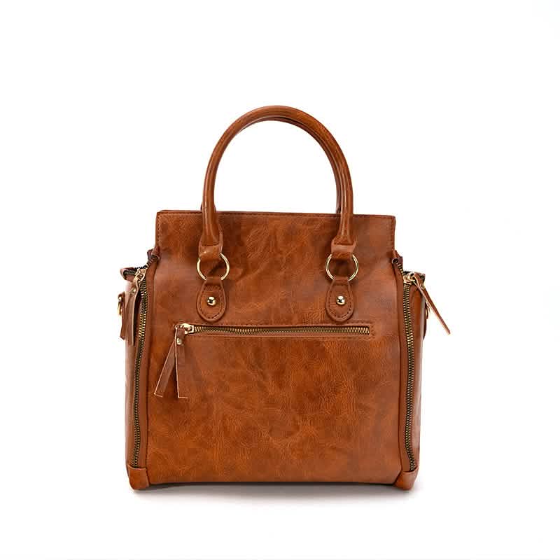 Vintage PU Leather Handbag with Multi Pocket Organizer Insert