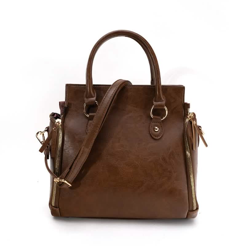 Vintage PU Leather Handbag with Multi Pocket Organizer Insert