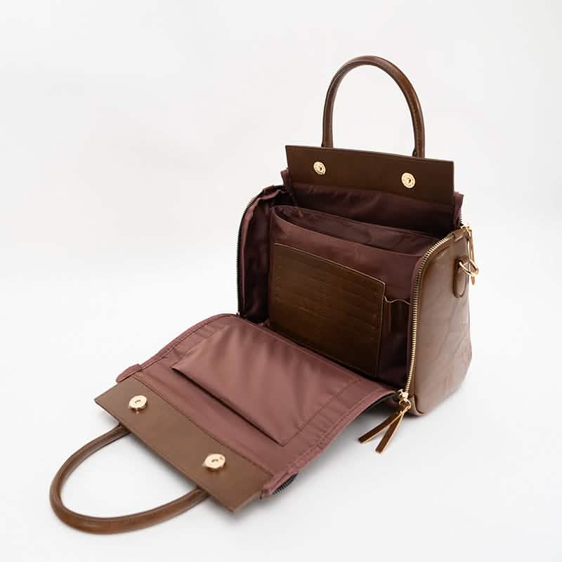 Vintage PU Leather Handbag with Multi Pocket Organizer Insert