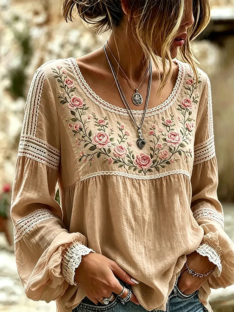 Boho Floral Embroidered Blouse