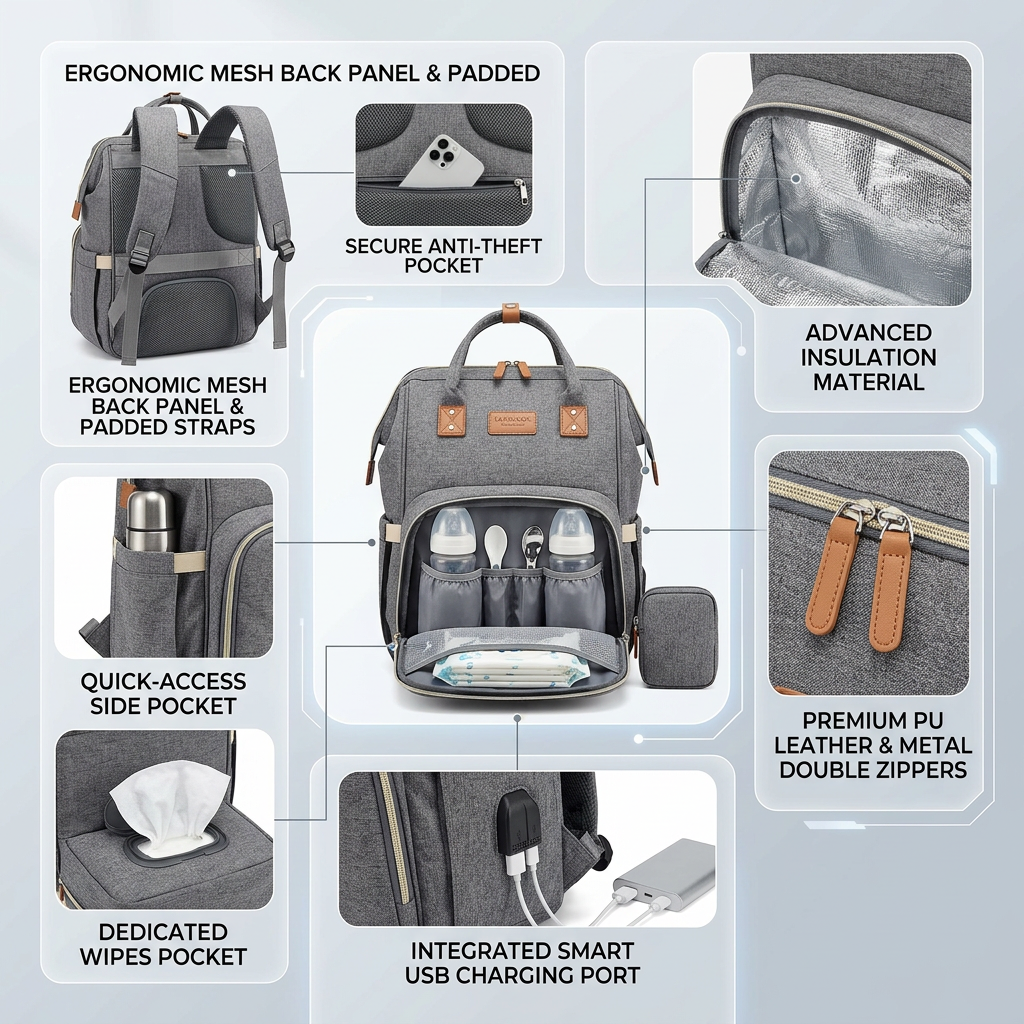 3-in-1 Travel Diaper Backpack with Foldable Baby Bed