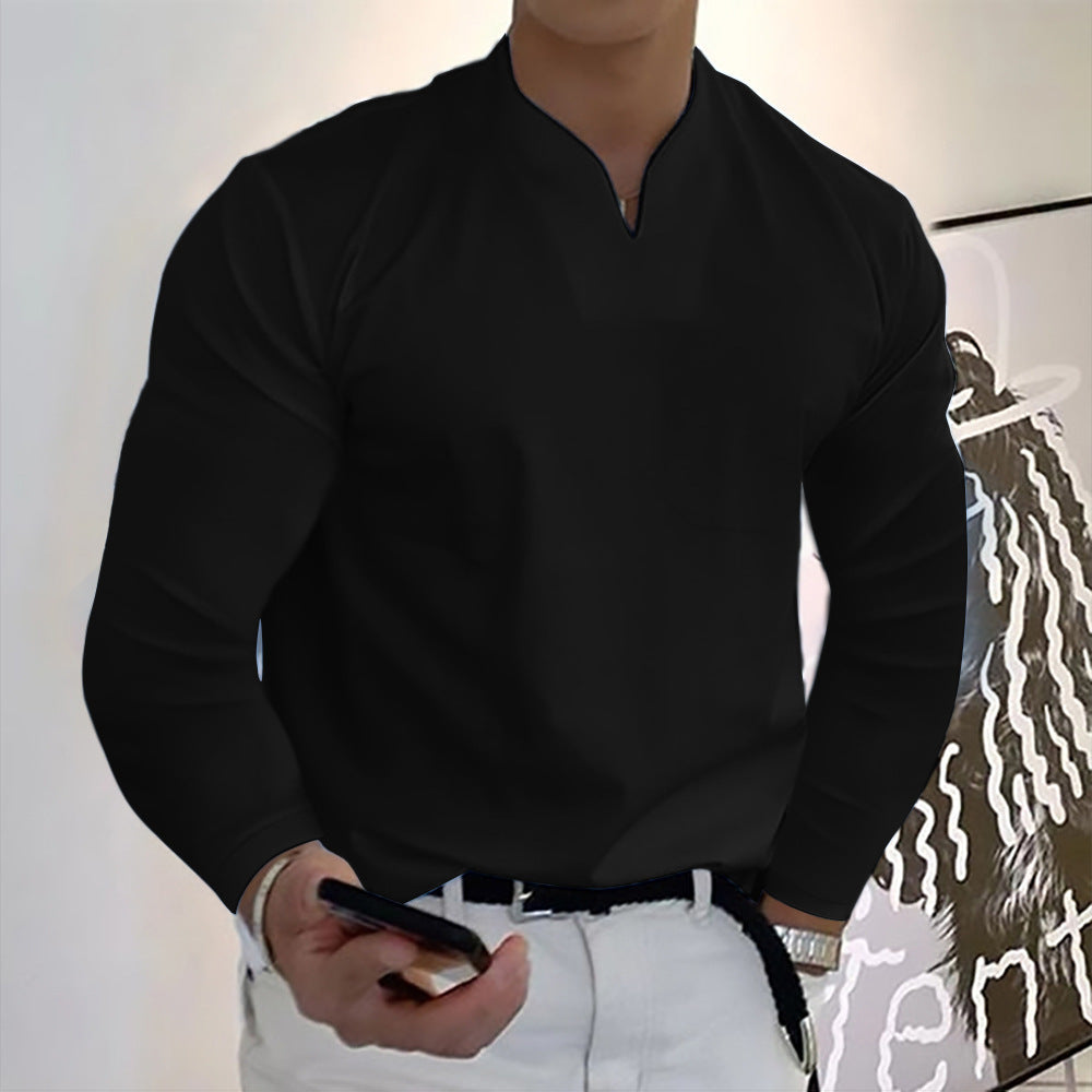 Men's Cotton Long Sleeve V-Neck Sports T-Shirt