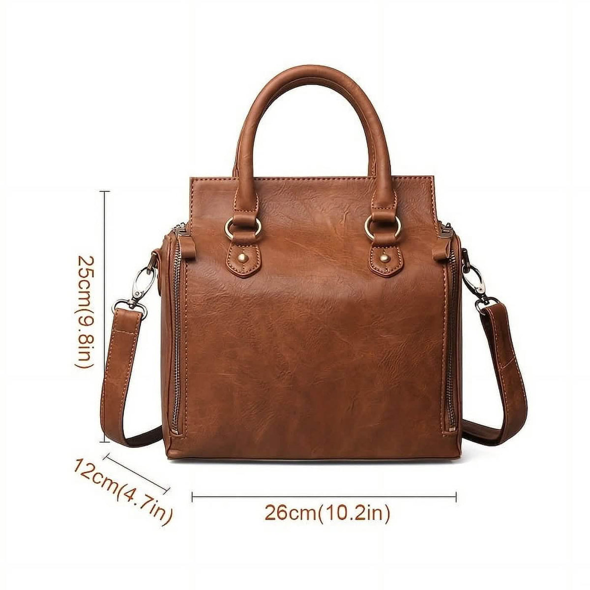 Vintage PU Leather Handbag with Multi Pocket Organizer Insert